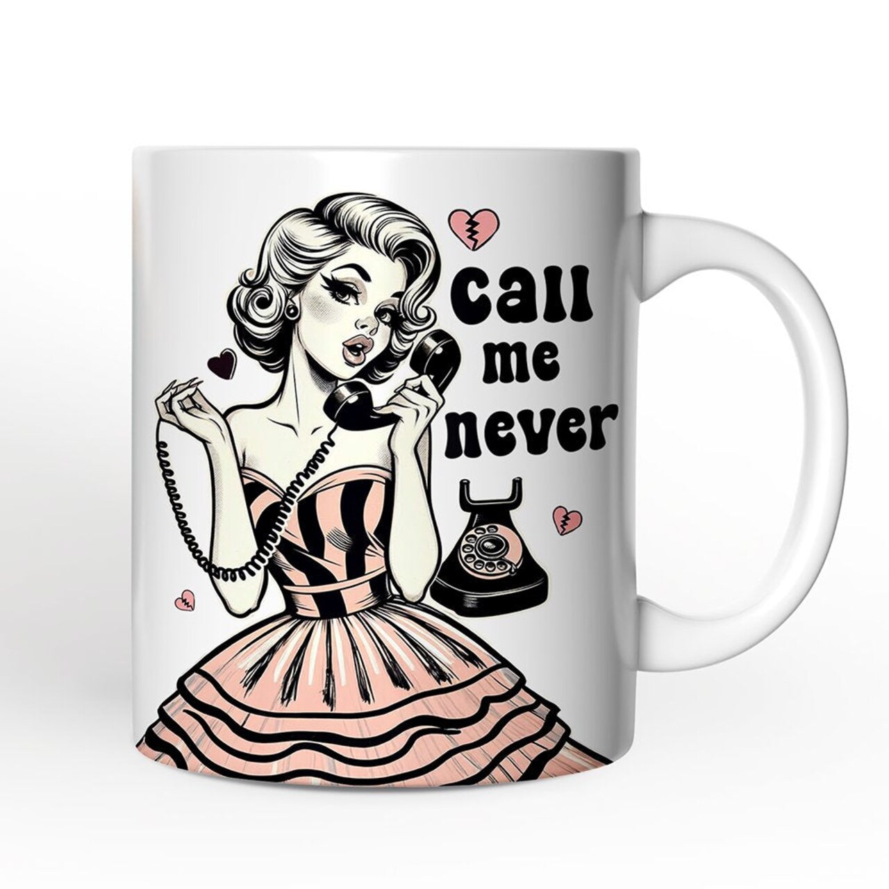 Retro Anti-Valentine Pinup Girl Mug, Call Me Never Funny Gift